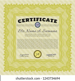 Yellow Classic Certificate template. Complex background. Modern design. Vector illustration. 