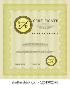 Yellow Classic Certificate template. Complex background. Money Pattern design. Customizable, Easy to edit and change colors. 