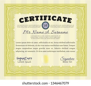 Yellow Classic Certificate template. With complex linear background. Good design. Vector illustration. 