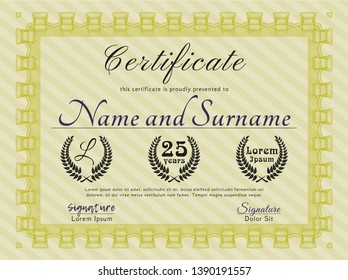 Yellow Classic Certificate template. With complex background. Nice design. Customizable, Easy to edit and change colors. 