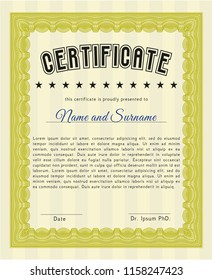Yellow Classic Certificate template. Cordial design. Detailed. With complex linear background. 