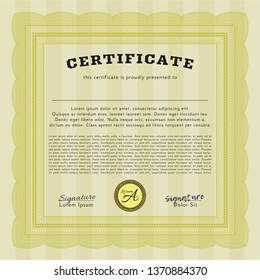 Yellow Classic Certificate template. Cordial design. Customizable, Easy to edit and change colors. With linear background. 