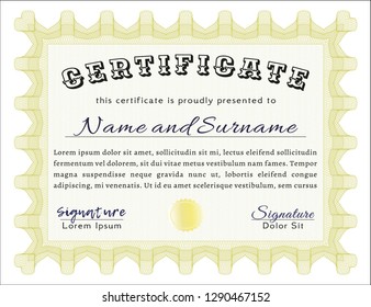 Yellow Classic Certificate template. Customizable, Easy to edit and change colors. With complex background. Perfect design. 