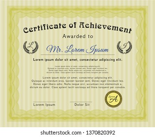 Yellow Classic Certificate template. Customizable, Easy to edit and change colors. With guilloche pattern. Nice design. 