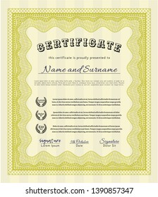 Yellow Classic Certificate template. Customizable, Easy to edit and change colors. With complex background. Excellent design. 