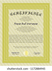 Yellow Classic Certificate template. Detailed. With background. Elegant design. 