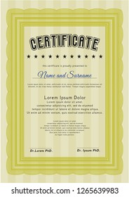 Yellow Classic Certificate template. Detailed. Printer friendly. Cordial design. 