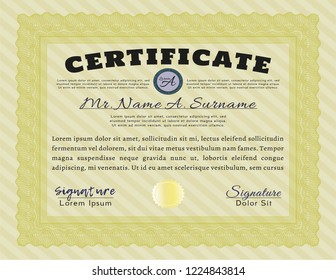 Yellow Classic Certificate template. Easy to print. Lovely design. Customizable, Easy to edit and change colors. 