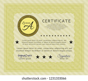 Yellow Classic Certificate template. Easy to print. Vector illustration. Cordial design. 