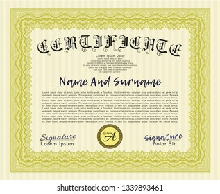 Yellow Classic Certificate template. Easy to print. Excellent design. Customizable, Easy to edit and change colors. 
