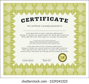 Yellow Classic Certificate template. Easy to print. Money design. Vector illustration. 