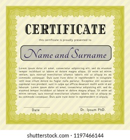 Yellow Classic Certificate template. Elegant design. Detailed. Complex background. 