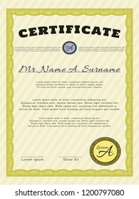 Yellow Classic Certificate template. Elegant design. With complex linear background. Customizable, Easy to edit and change colors. 