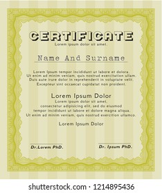 Yellow Classic Certificate template. Elegant design. Detailed. With background. 