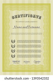 Yellow Classic Certificate template. Elegant design. Customizable, Easy to edit and change colors. With guilloche pattern. 