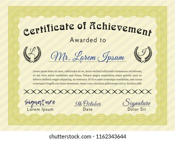 Yellow Classic Certificate template. Excellent design. Customizable, Easy to edit and change colors. With guilloche pattern. 