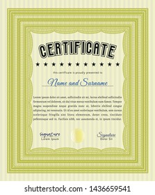 Yellow Classic Certificate template. Excellent design. With guilloche pattern. Vector illustration. 