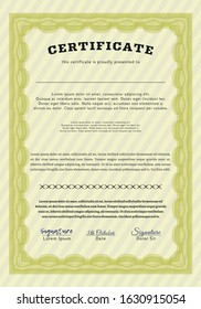 Yellow Classic Certificate template. Good design. With guilloche pattern. Detailed. 
