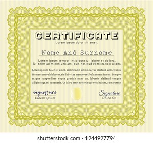 Yellow Classic Certificate template. With great quality guilloche pattern. Customizable, Easy to edit and change colors. Modern design. 