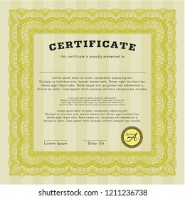 Yellow Classic Certificate template. With guilloche pattern. Excellent design. Customizable, Easy to edit and change colors. 