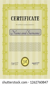 Yellow Classic Certificate template. With linear background. Retro design. Vector illustration. 