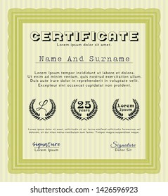 Yellow Classic Certificate template. With linear background. Sophisticated design. Customizable, Easy to edit and change colors. 