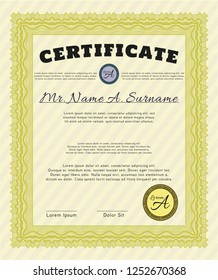 Yellow Classic Certificate template. Lovely design. Vector illustration. Printer friendly. 