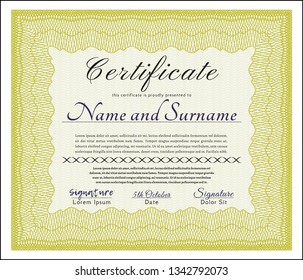Yellow Classic Certificate template. Lovely design. Easy to print. Detailed. 