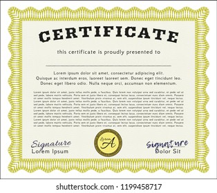 Yellow Classic Certificate template. Modern design. Easy to print. Detailed. 