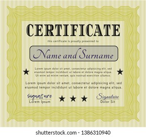 Yellow Classic Certificate template. Modern design. Customizable, Easy to edit and change colors. With guilloche pattern. 