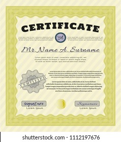 Yellow Classic Certificate template. Money design. Easy to print. Customizable, Easy to edit and change colors. 