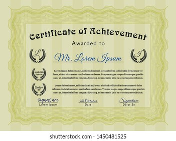 Yellow Classic Certificate template. Money Pattern. Customizable, Easy to edit and change colors. With guilloche pattern. 