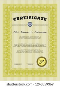 Yellow Classic Certificate template. Perfect design. With complex background. Customizable, Easy to edit and change colors. 