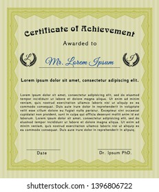 Yellow Classic Certificate template. Perfect design. Detailed. With complex background. 