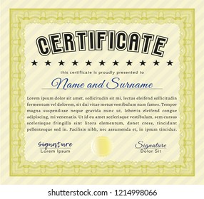 Yellow Classic Certificate template. Printer friendly. Nice design. Customizable, Easy to edit and change colors. 