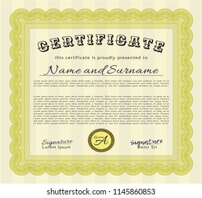 Yellow Classic Certificate template. With quality background. Retro design. Detailed. 
