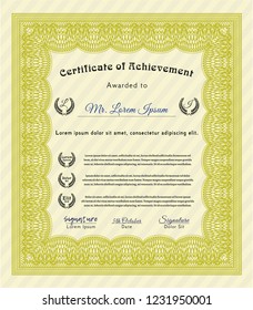 Yellow Classic Certificate template. With quality background. Detailed. Sophisticated design. 