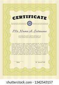 Yellow Classic Certificate template. With quality background. Elegant design. Detailed. 