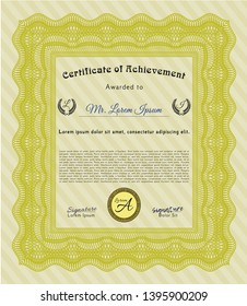 Yellow Classic Certificate template. With quality background. Money Pattern design. Vector illustration. 