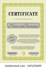 Yellow Classic Certificate template. With quality background. Vector illustration. Elegant design. 
