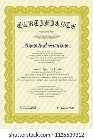 Yellow Classic Certificate template. Retro design. With guilloche pattern. Customizable, Easy to edit and change colors. 
