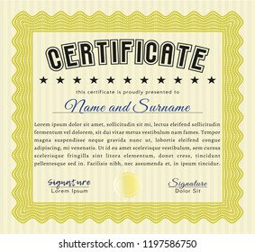 Yellow Classic Certificate template. Retro design. Printer friendly. Vector illustration. 