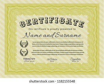 Yellow Classic Certificate template. Sophisticated design. Easy to print. Vector illustration. 