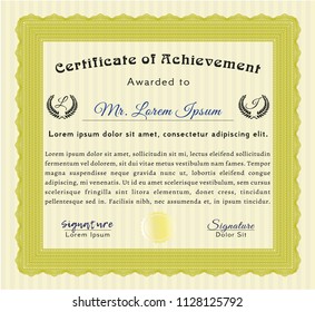 Yellow Classic Certificate template. Vector illustration. With complex background. Excellent design. 