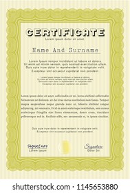 Yellow Classic Certificate template. Vector illustration. With linear background. Superior design. 