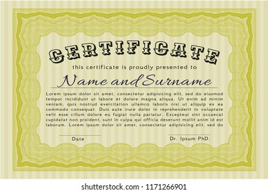 Yellow Classic Certificate Template Vector Illustration Stock Vector 