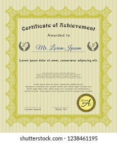 Yellow Classic Certificate template. Vector illustration. With complex background. Beauty design. 