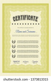 Yellow Classic Certificate template. Vector illustration. With background. Retro design. 
