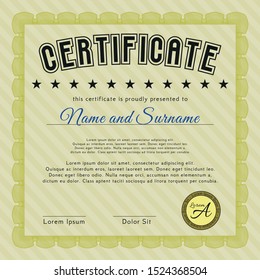Yellow Classic Certificate template. Vector illustration. With great quality guilloche pattern. Artistry design. 