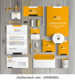 Yellow classic corporate identity template design with black and white square elements. Business stationery